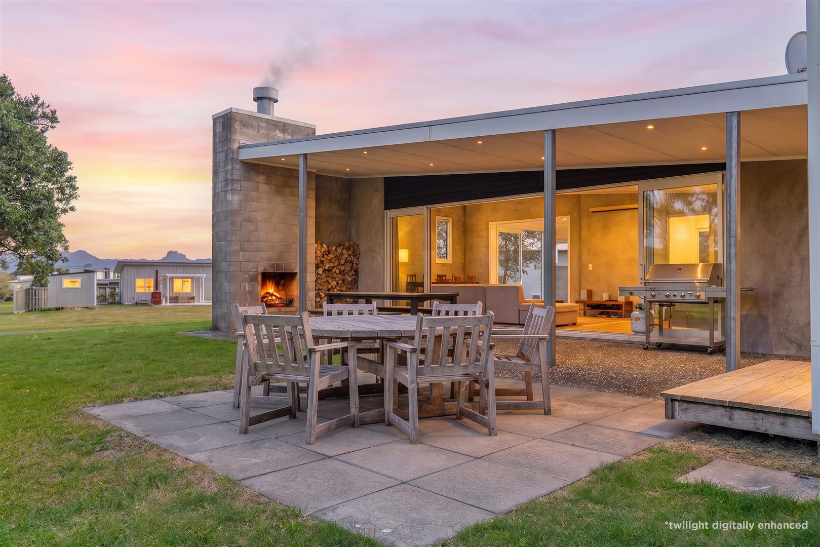 View the home at dusk